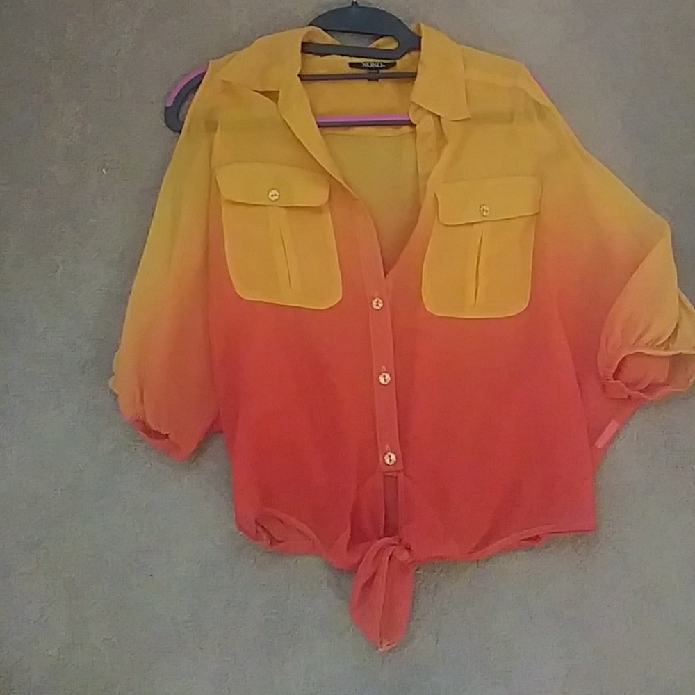 Sunset ombre cold shoulder sleeve top